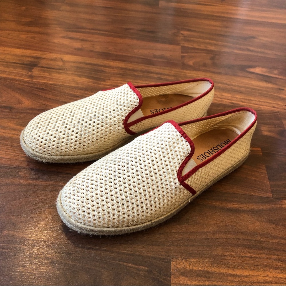 The Paulo Slip On In Cream & Deep Red Piping Canvas – Summer Shoes
